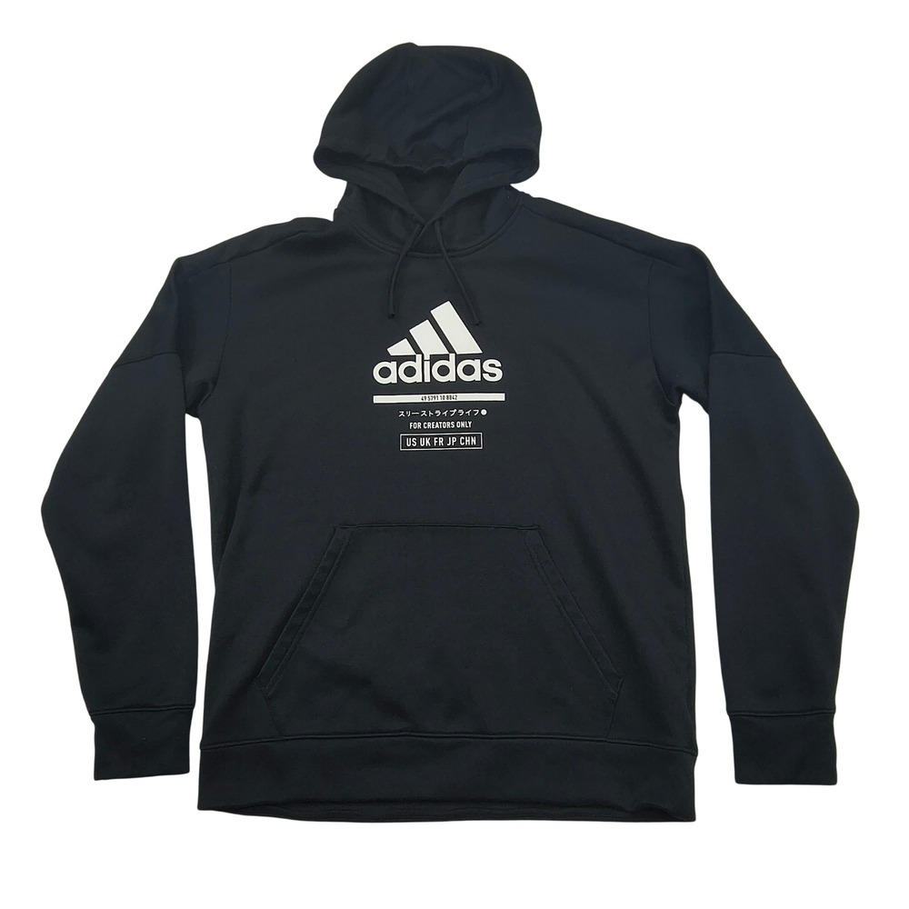 Adidas Mens Climawarm Pullover Hoodie Black Graphic Logo Size Medium 570 1/2